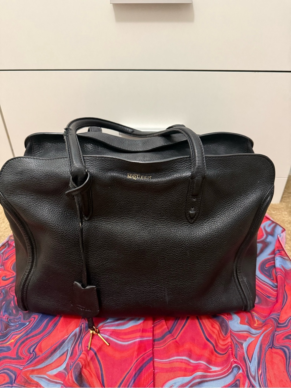 Alexander McQueen Black Pebbled Leather Heroic Padlock Tote Bag